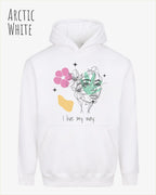 Die Abbildung zeigt den Oversized Design-Hoodie Just Hoods Vision JH111
in der Farbe ARCTIC WHITE mit dem Statement I LIVE MY WAY.