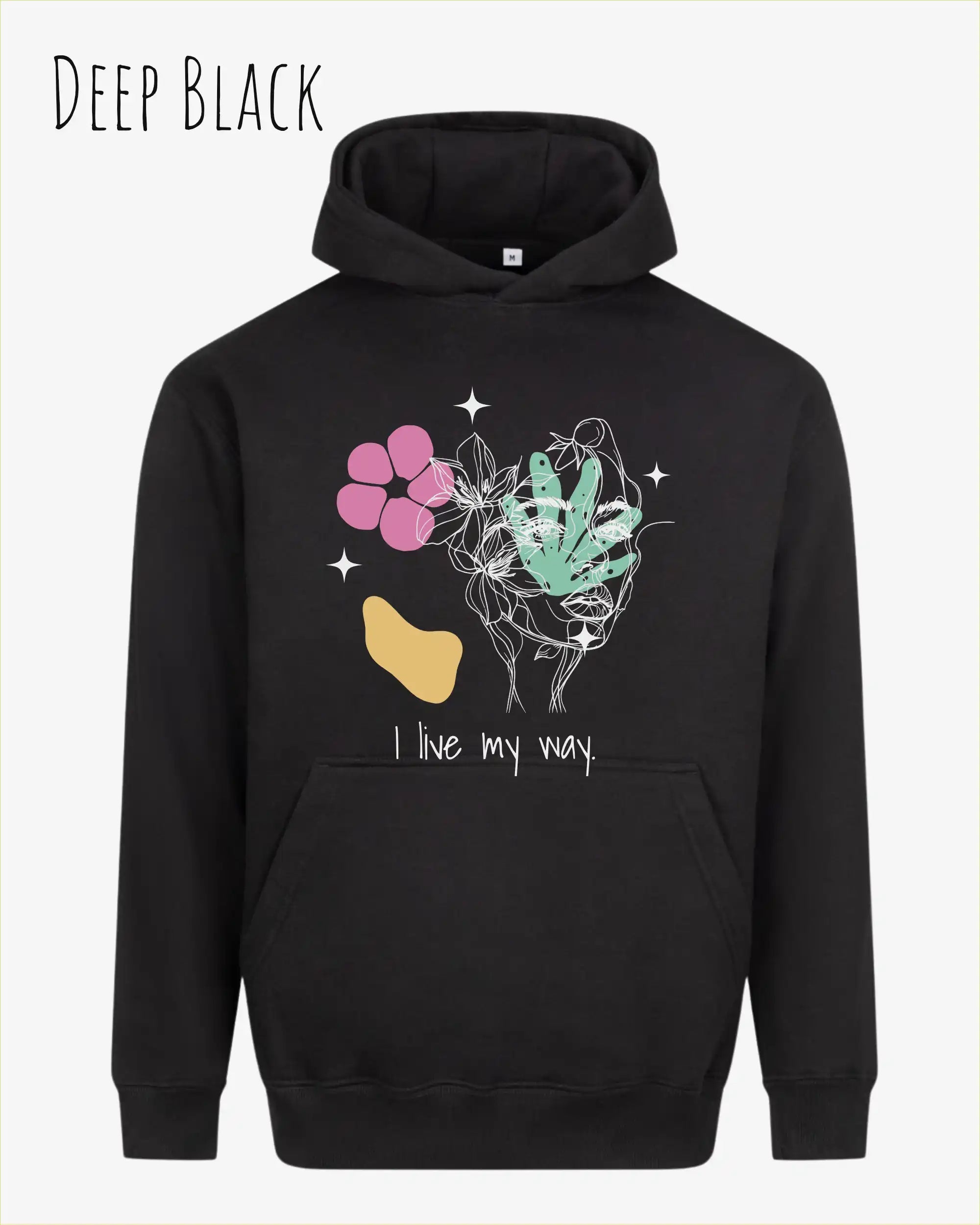 Die Abbildung zeigt den Oversized Design-Hoodie Just Hoods Vision JH111
in der Farbe DEEP BLACK mit dem Statement I LIVE MY WAY.