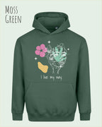 Die Abbildung zeigt den Oversized Design-Hoodie Just Hoods Vision JH111
in der Farbe moss green mit dem Statement I LIVE MY WAY.