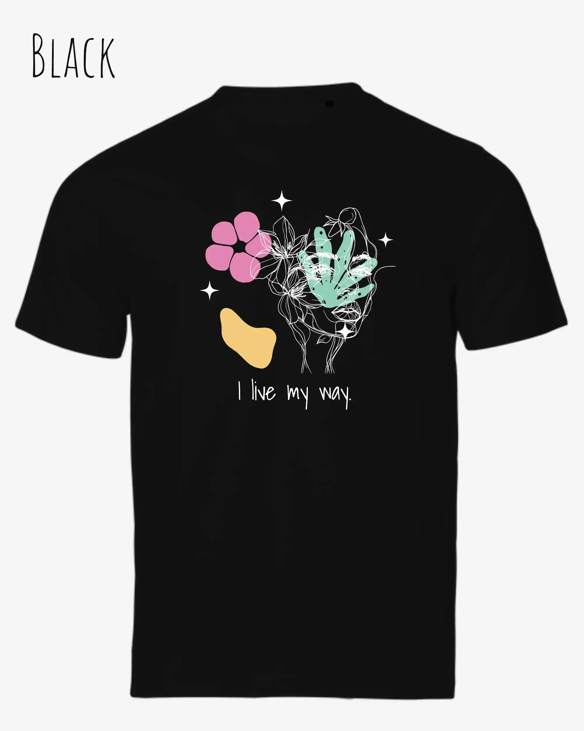 die Abbildung zeigt das nachhaltige Bio-Design-T-Shirt Tee Jays Urban Luxury Tee 1150 in der Farbe black mit dem Statement-Motiv "I live my Way".