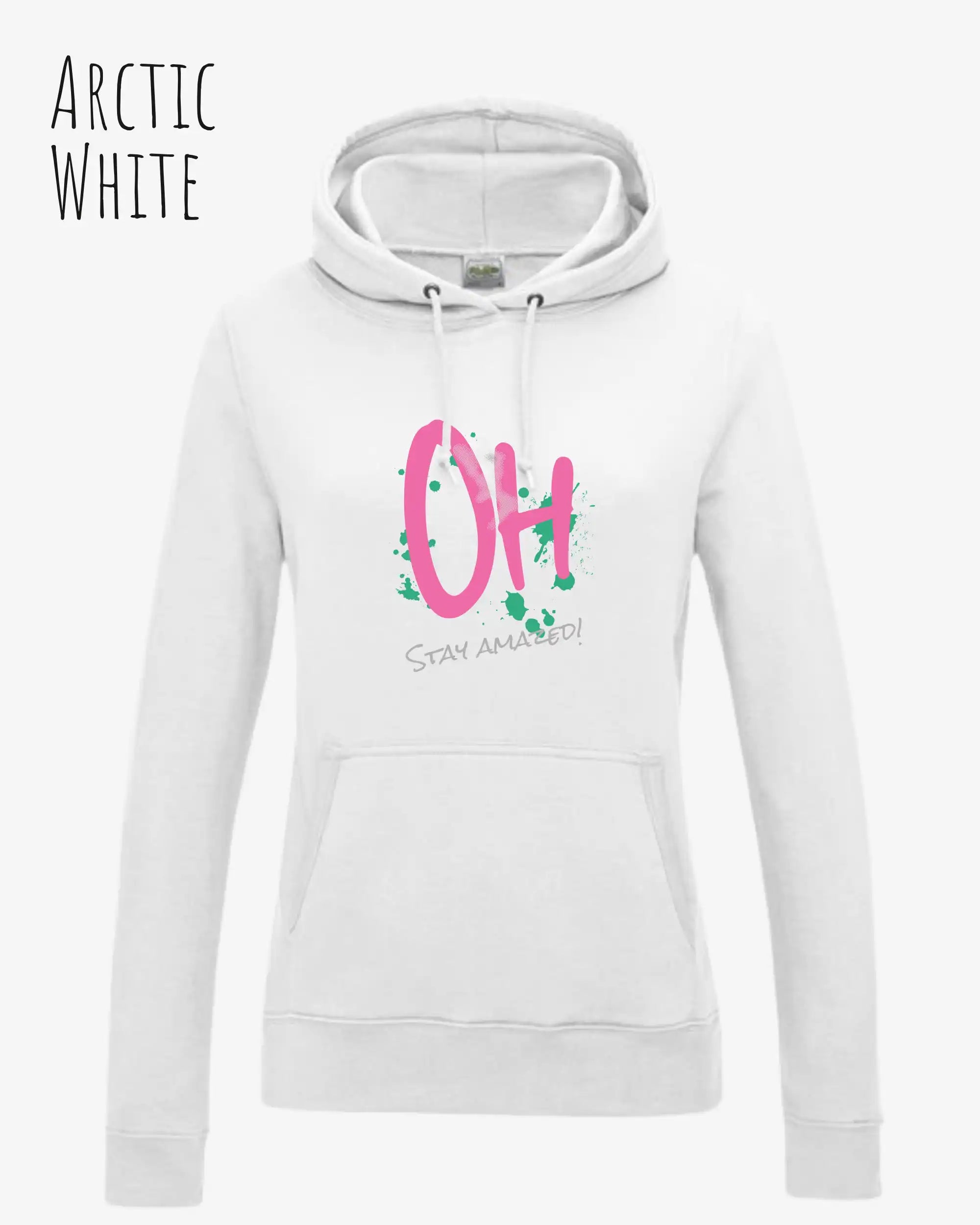 damen hoodie arctic white im feminine fit aus weicher baumwollmischung mit design stay amazed
