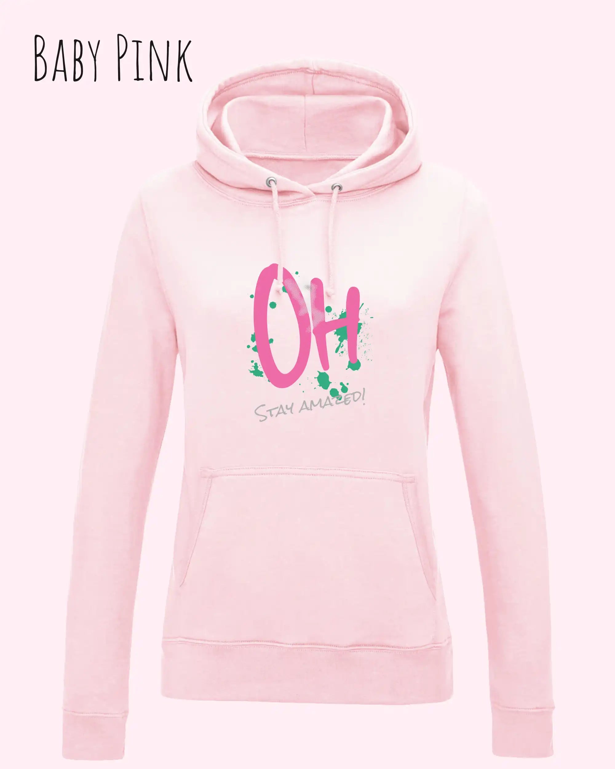damen hoodie baby pink im feminine fit aus weicher baumwollmischung mit design stay amazed