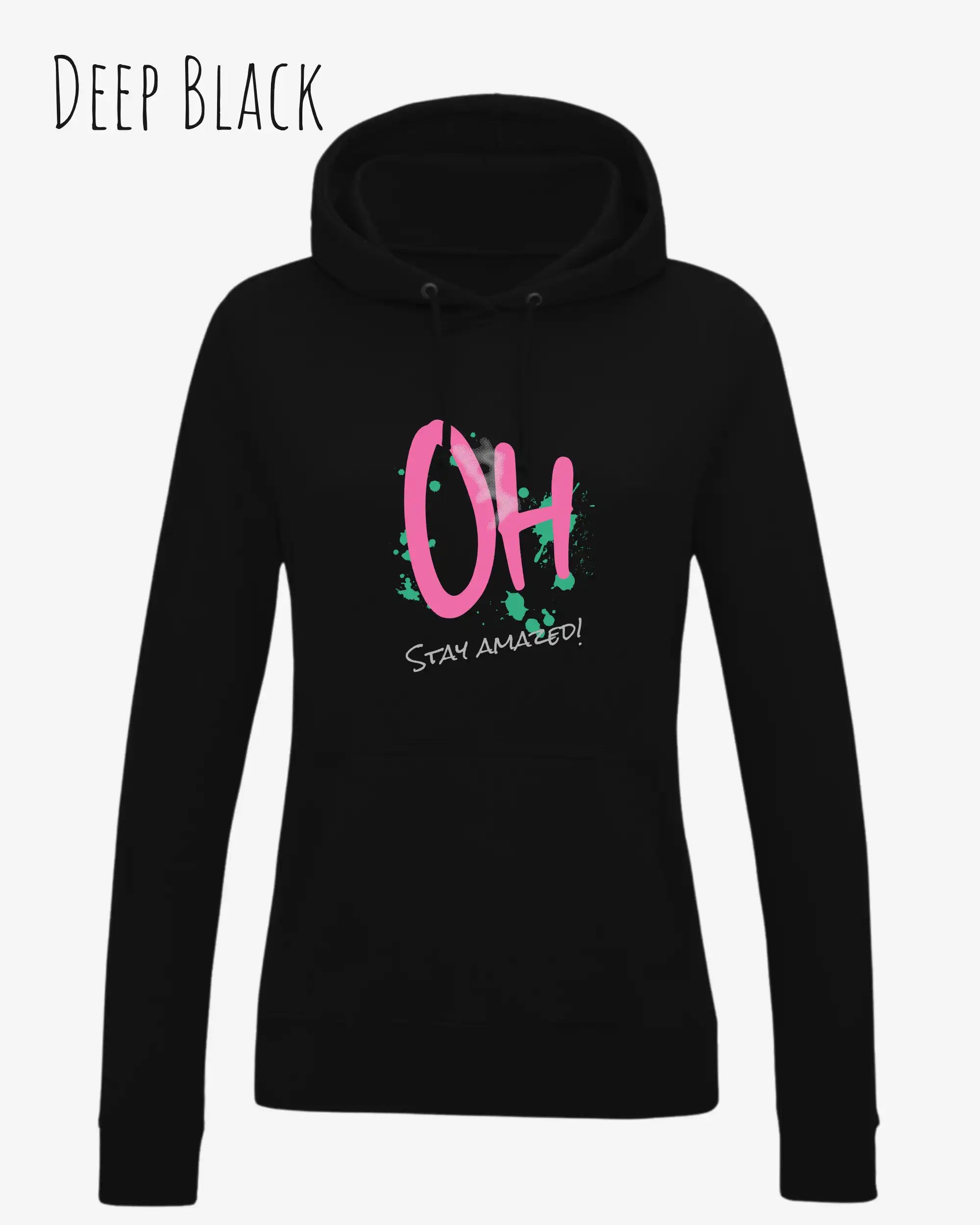 damen hoodie deep black im feminine fit aus weicher baumwollmischung mit design stay amazed