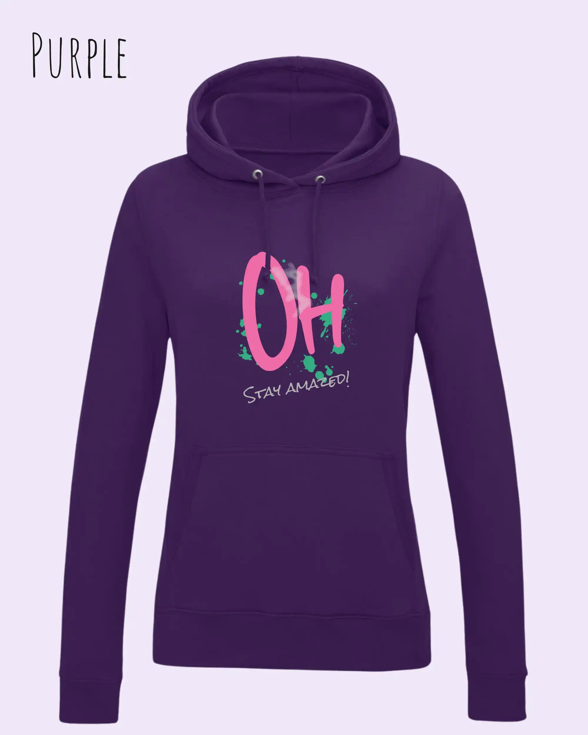 damen hoodie purple im feminine fit aus weicher baumwollmischung mit design stay amazed