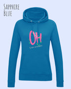 damen hoodie sapphire blue im feminine fit aus weicher baumwollmischung mit design stay amazed