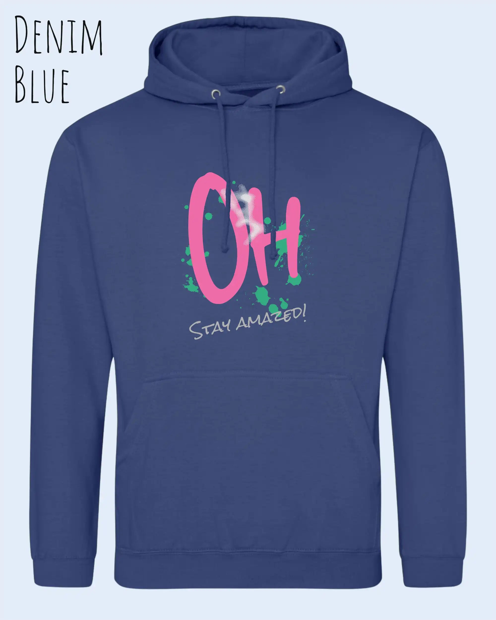 unisex basic hoodie denim blue aus weicher baumwollmischung mit stay amazed design
