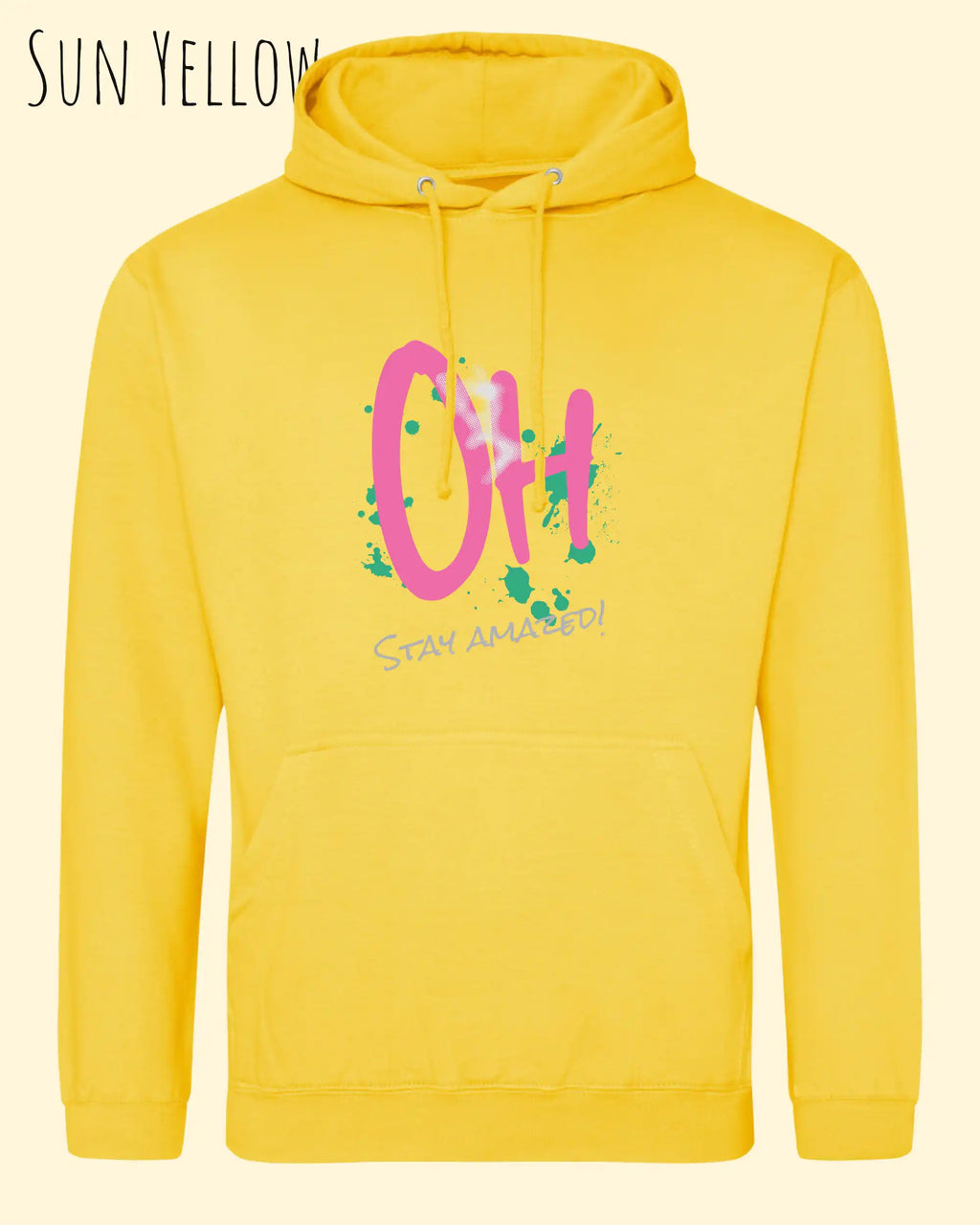 unisex basic hoodie sun yellow aus weicher baumwollmischung mit stay amazed design