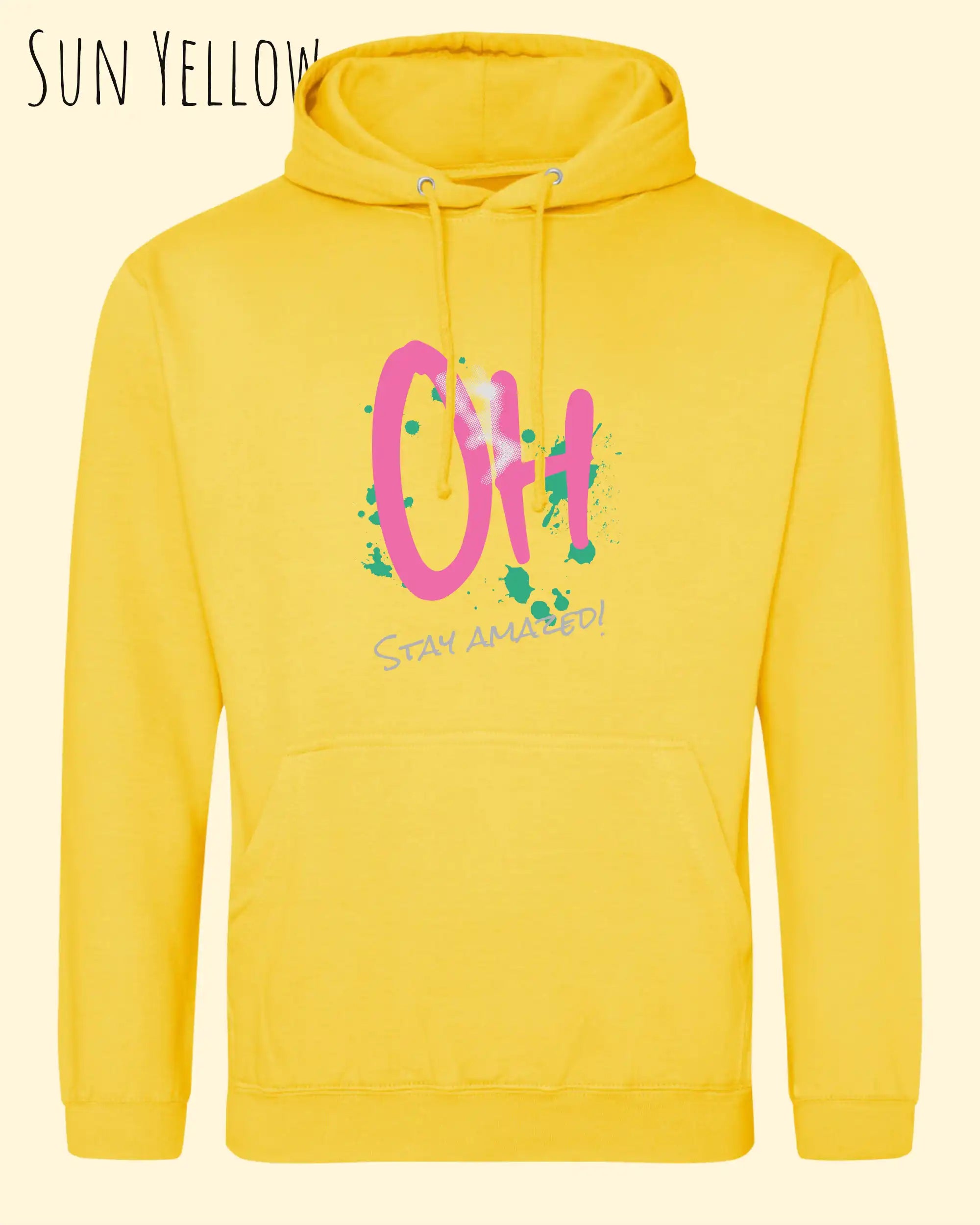 unisex basic hoodie sun yellow aus weicher baumwollmischung mit stay amazed design