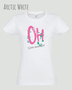 das bukt zeigt das design-t-shirt SOL’S Imperial Women 11502 in der farbe arctic white und mit dem grafik motiv  oh - stay amazed