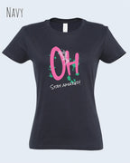 das bukt zeigt das design-t-shirt SOL’S Imperial Women 11502 in der farbe navy und mit dem grafik motiv  oh - stay amazed