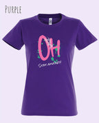 das bukt zeigt das design-t-shirt SOL’S Imperial Women 11502 in der farbe purple und mit dem grafik motiv  oh - stay amazed