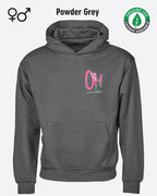 die Abbildung zeigt das Tee Jays Heavy Loose Fit Hooded Sweatshirt 5162  in der farbe powder grey mit dem motiv "OH - stay amazed!"