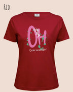 Das Bild zeigt ein feminines Grafik t-shirt in der farbe red und mit dem design  stay amazed!