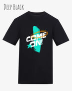 Das Bild zeigt das Unisex Design-T-Shirt AWDis 180 T iin der Farbe deep black mit dem Motiv Come On!