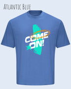 die Abbildung zeigt ein oversized heavyweight design-t-shirt in der farbe atlantic blue mit dem motiv come on!