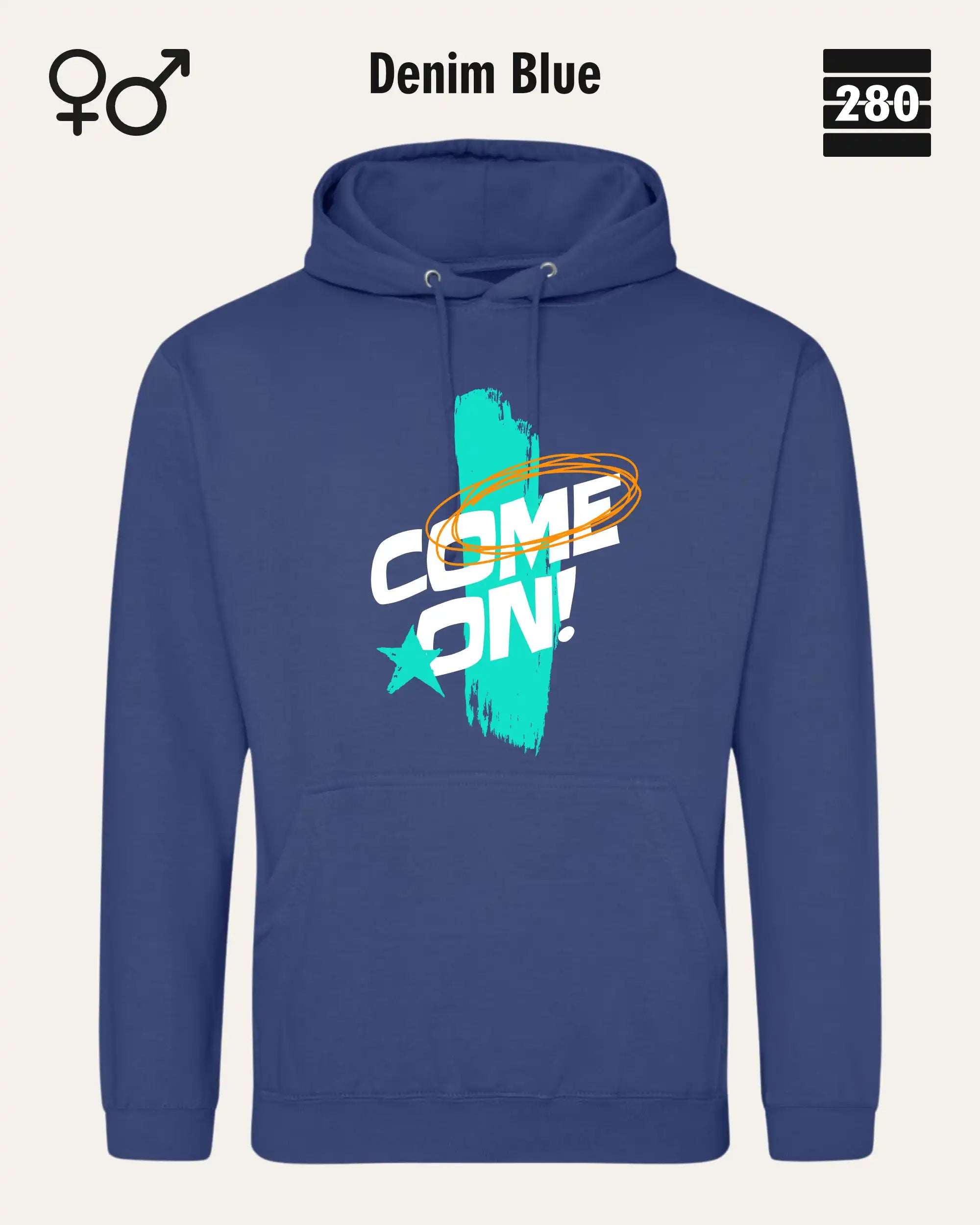 Design‑Hoodie – Unisex – COME ON – Weiche Baumwollmischung