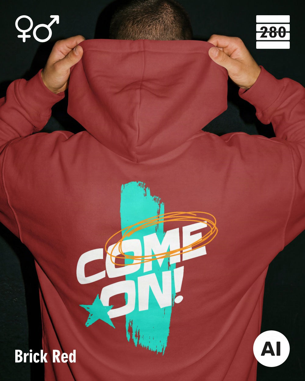 Design‑Hoodie – Unisex – COME ON – Weiche Baumwollmischung