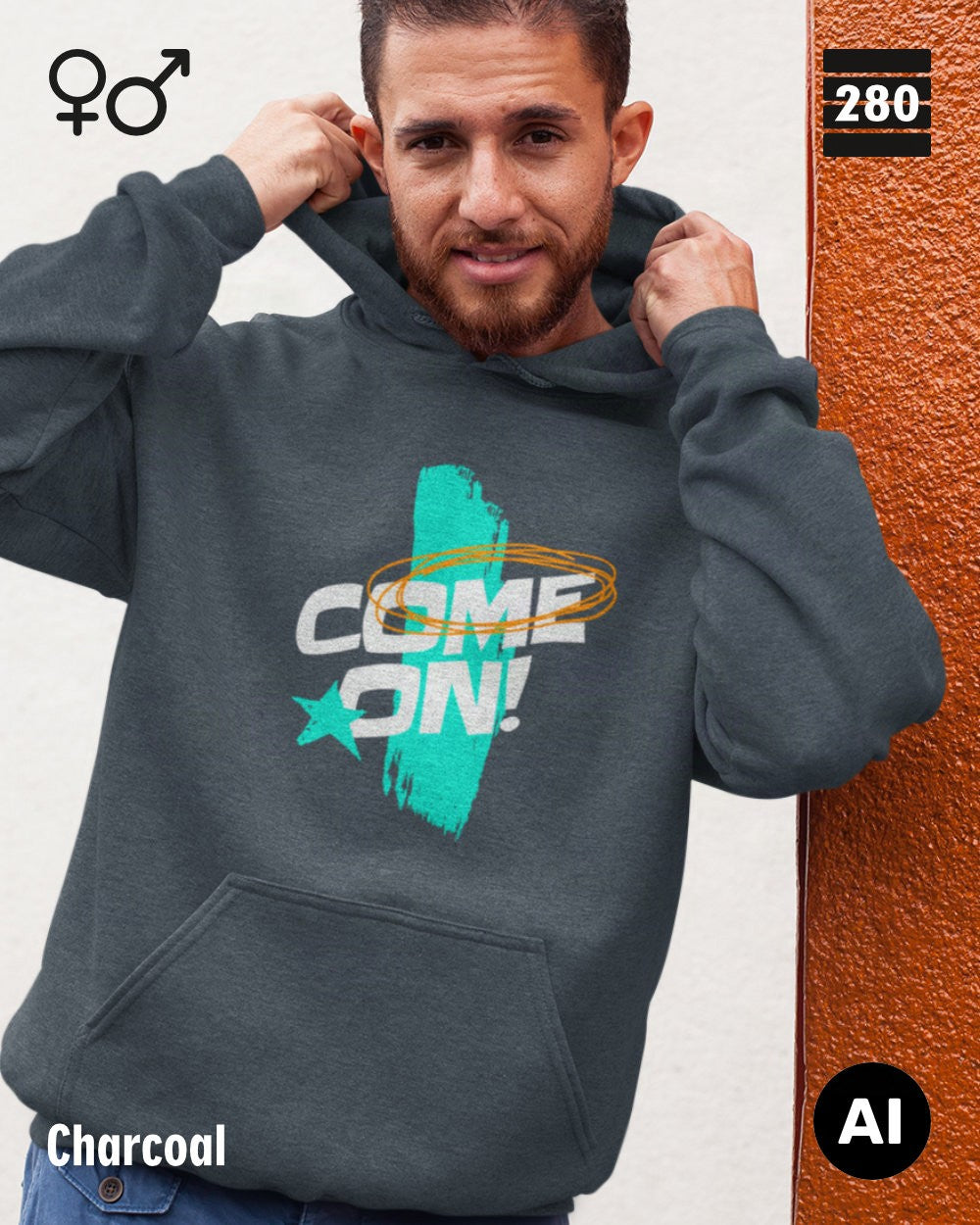 Design‑Hoodie – Unisex – COME ON – Weiche Baumwollmischung