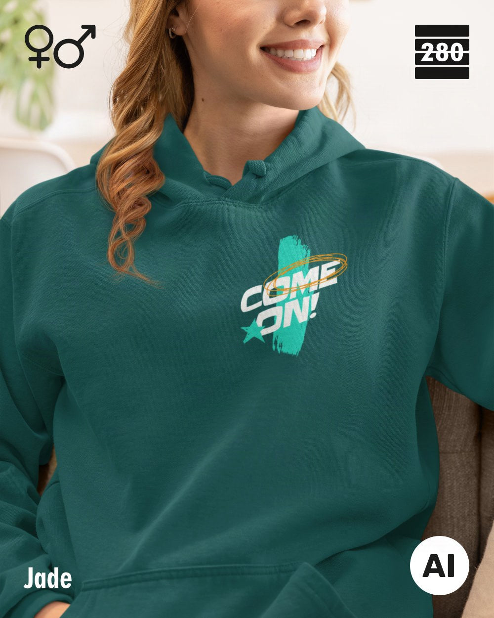 Design‑Hoodie – Unisex – COME ON – Weiche Baumwollmischung