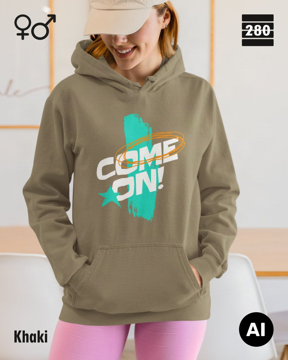 Design‑Hoodie – Unisex – COME ON – Weiche Baumwollmischung