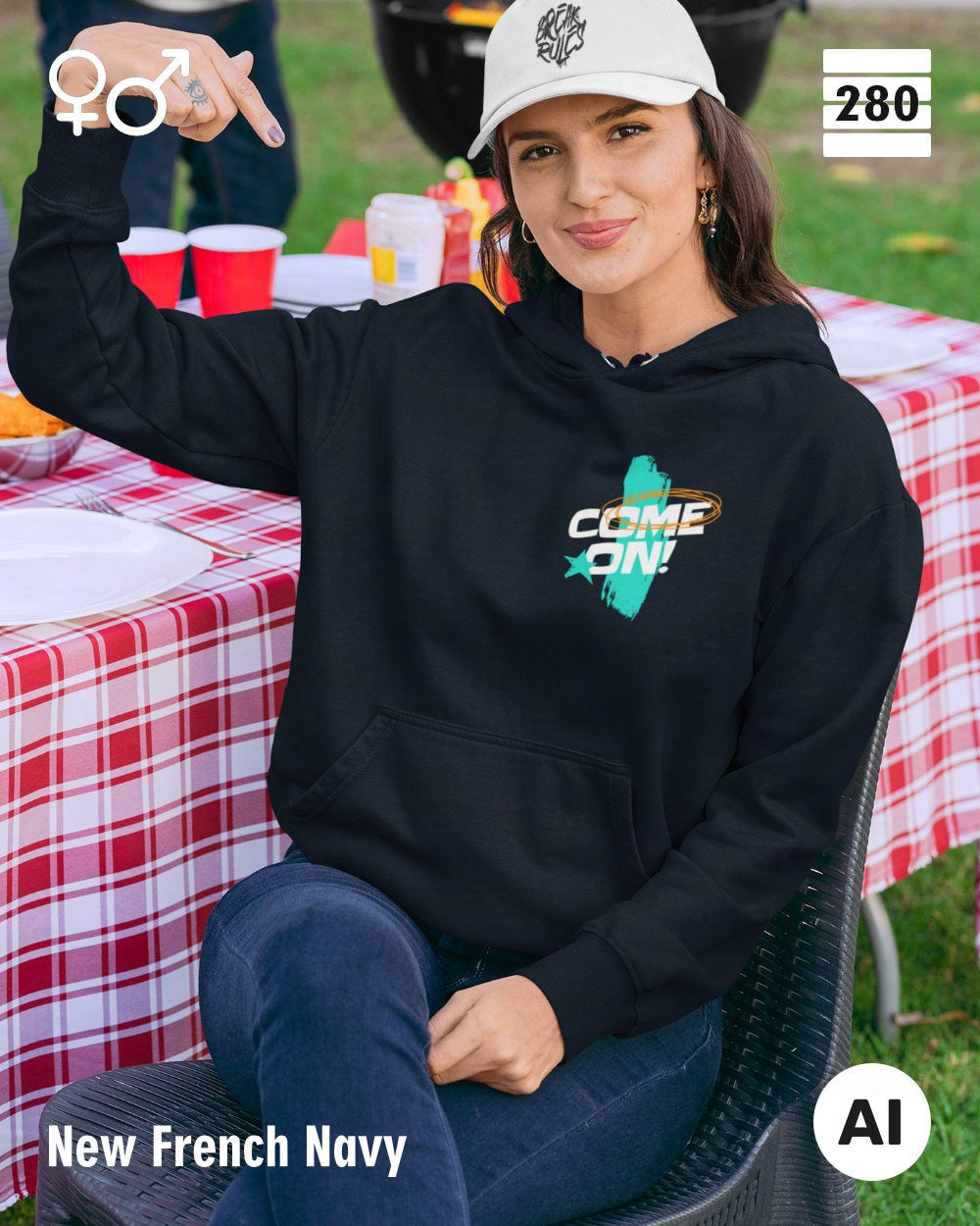 Design‑Hoodie – Unisex – COME ON – Weiche Baumwollmischung