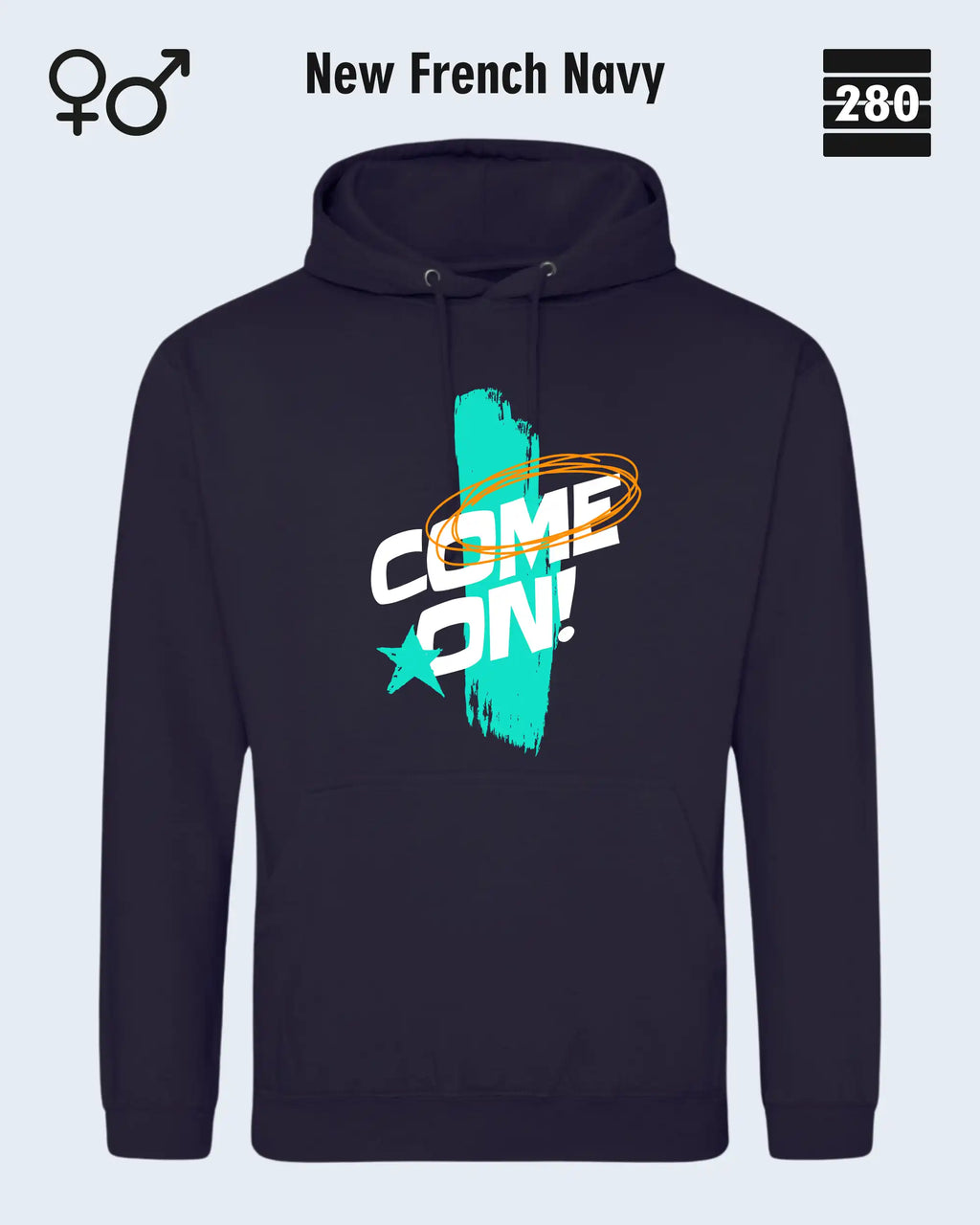 Design‑Hoodie – Unisex – COME ON – Weiche Baumwollmischung