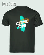 das Bild zeigt das bio design-t-shirt Tee Jays Urban Luxury Tee 1150 in dark green mit dem motiv come on!