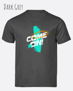 das Bild zeigt das bio design-t-shirt Tee Jays Urban Luxury Tee 1150 in dark grey mit dem motiv come on!