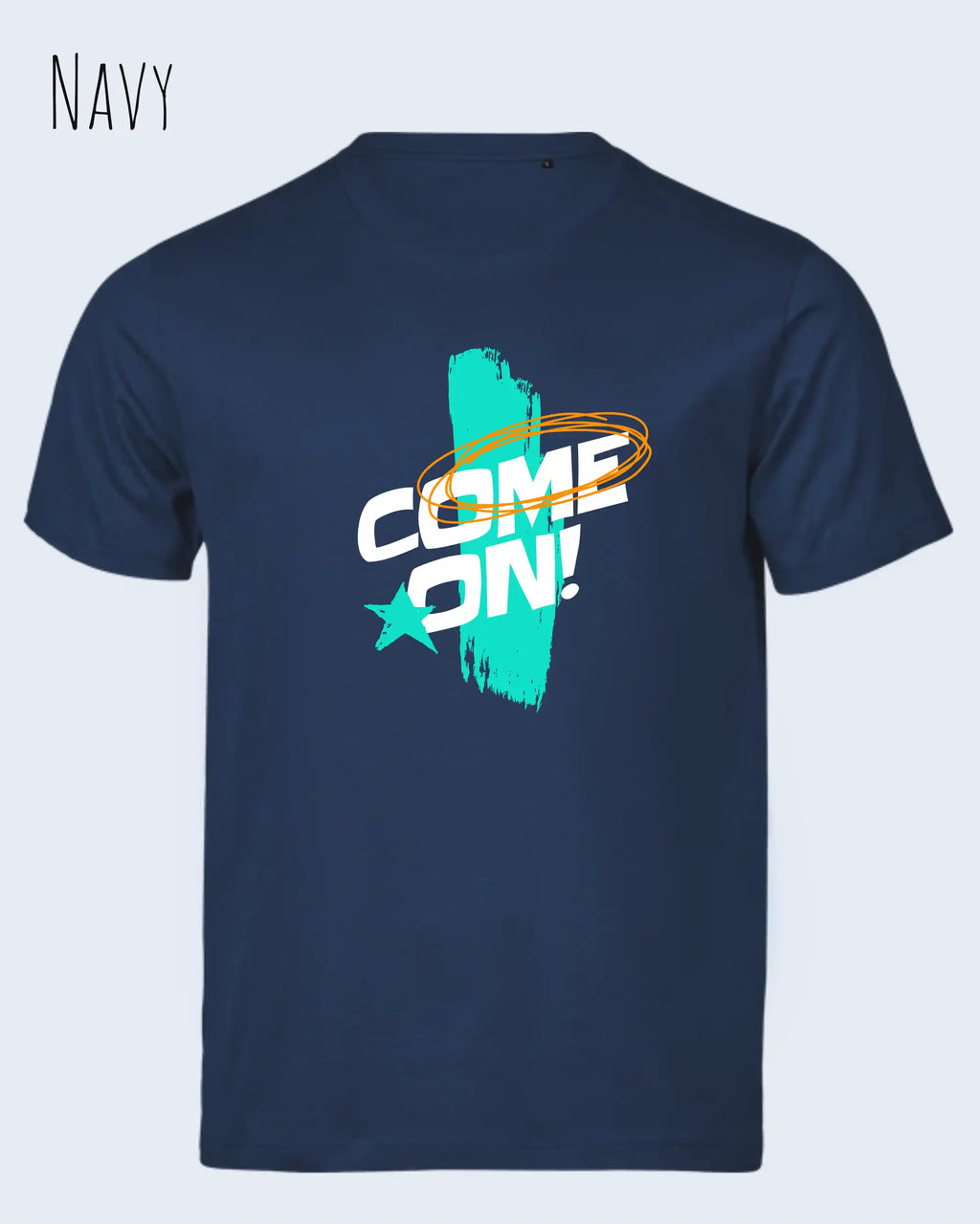 das Bild zeigt das bio design-t-shirt Tee Jays Urban Luxury Tee 1150 in navy mit dem motiv come on!