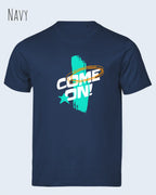 das Bild zeigt das bio design-t-shirt Tee Jays Urban Luxury Tee 1150 in navy mit dem motiv come on!
