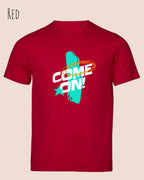 das Bild zeigt das bio design-t-shirt Tee Jays Urban Luxury Tee 1150 in red mit dem motiv come on!
