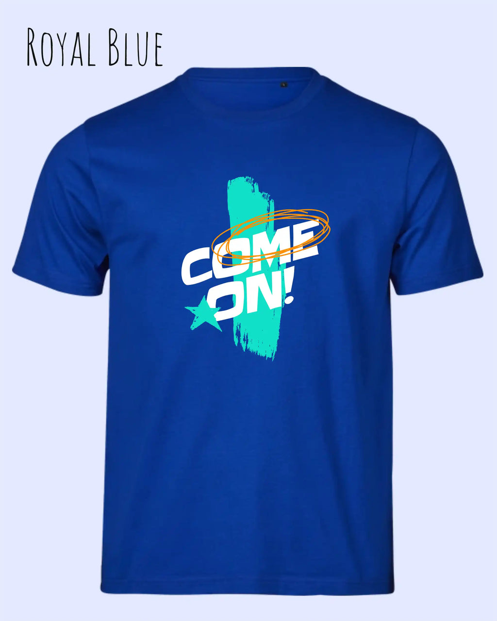 das Bild zeigt das bio design-t-shirt Tee Jays Urban Luxury Tee 1150 in royal blue mit dem motiv come on!