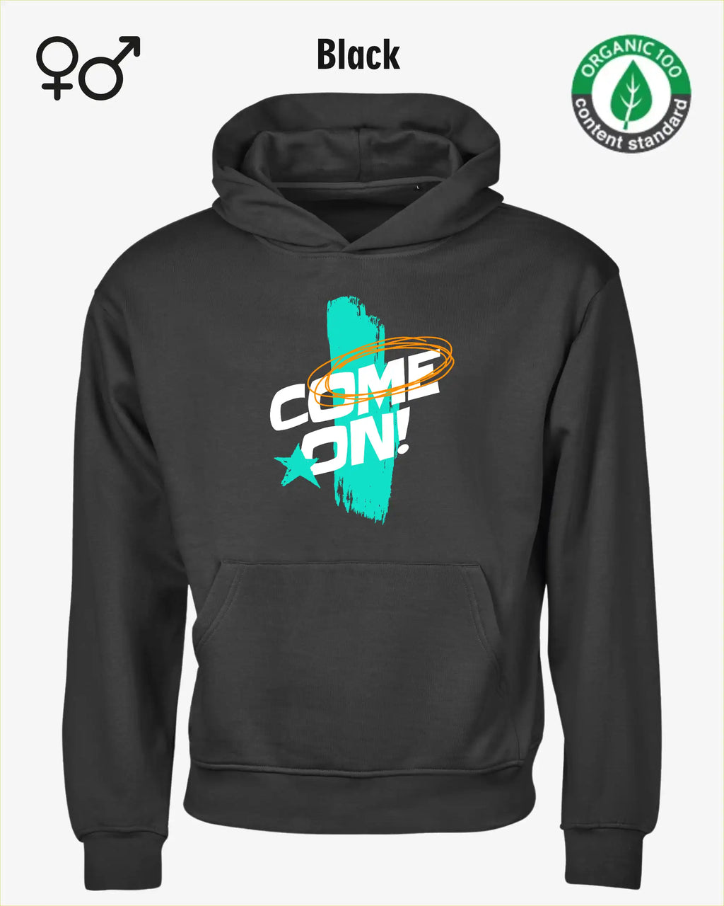 dieses bild zeigt das Tee Jays Heavy Loose Fit Hooded Sweatshirt 5162 in black mit dem design "come on".