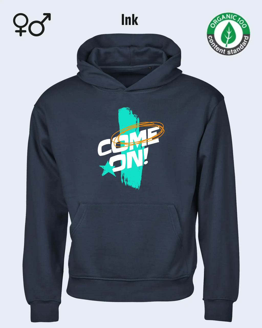 dieses bild zeigt das Tee Jays Heavy Loose Fit Hooded Sweatshirt 5162 in ink mit dem design "come on".