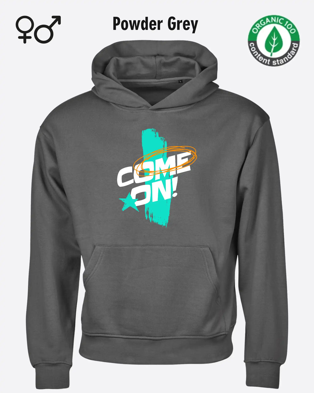 dieses bild zeigt das Tee Jays Heavy Loose Fit Hooded Sweatshirt 5162 in powder grey mit dem design "come on".