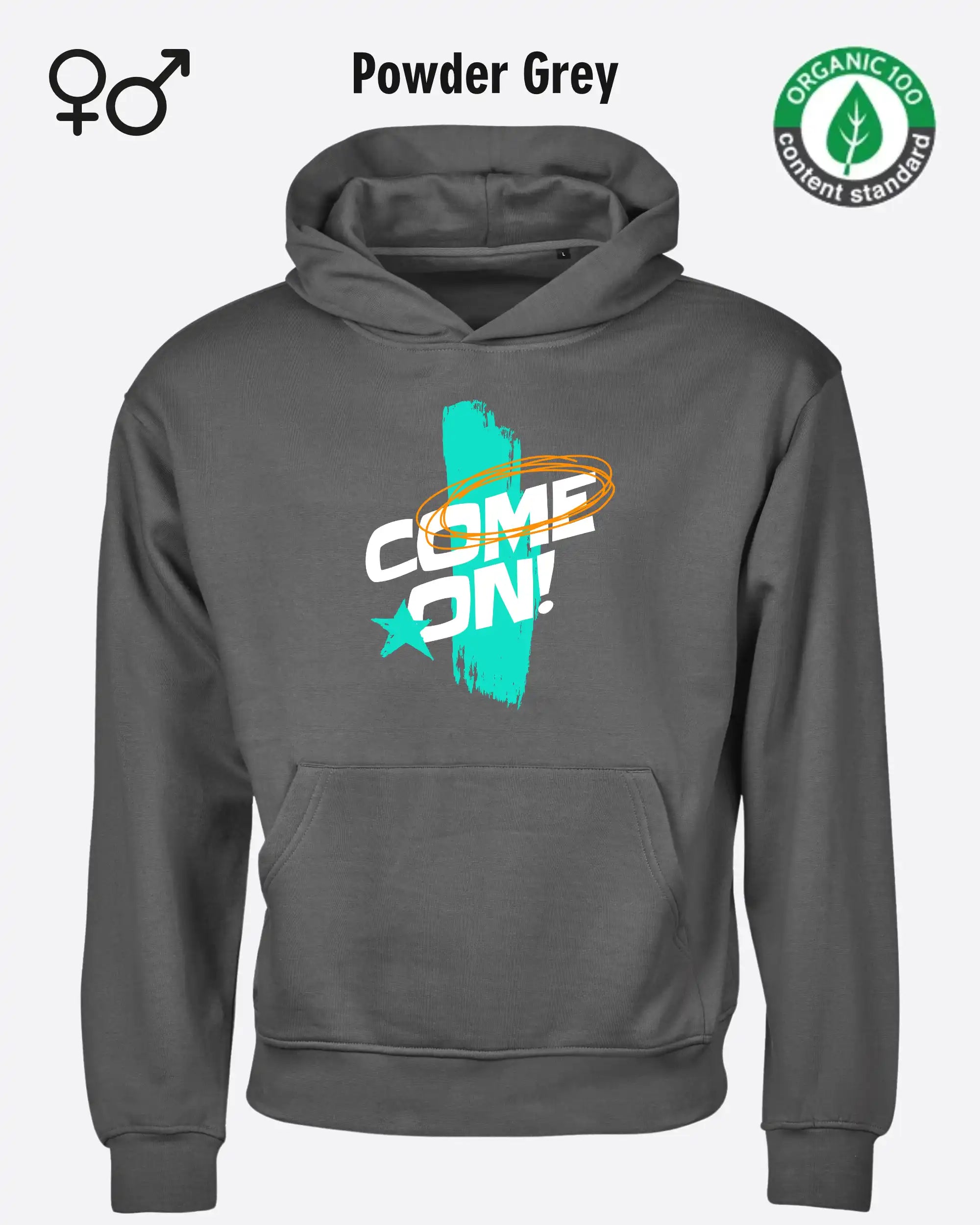 dieses bild zeigt das Tee Jays Heavy Loose Fit Hooded Sweatshirt 5162 in powder grey mit dem design "come on".
