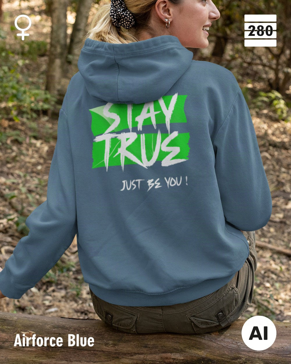 Damen Design‑Hoodie – Feminine Fit – STAY TRUE – Weiche Baumwollmischung