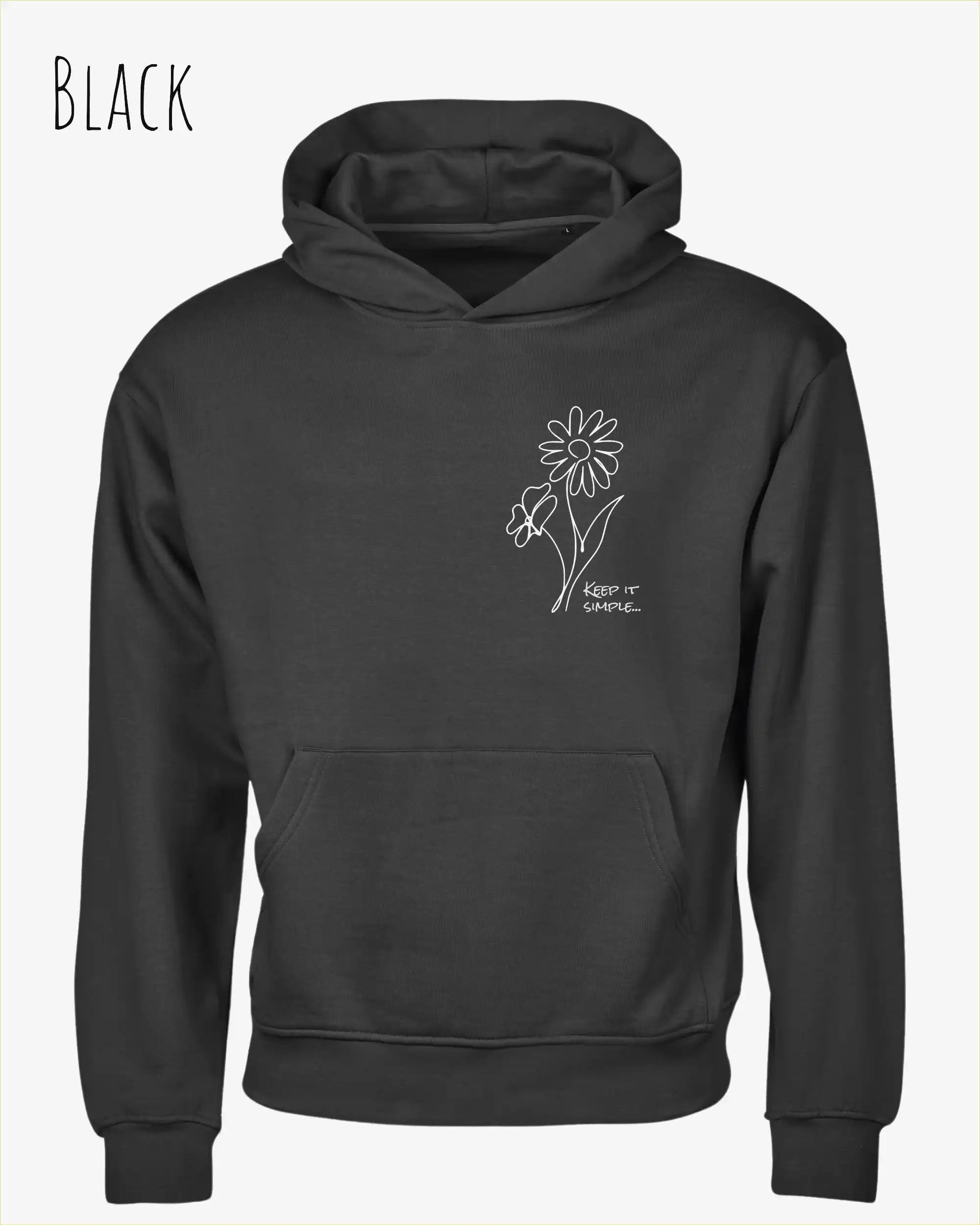 das bild zeigt den Organic Luxury Hoodie KEEP IT SIMPLE in der farbe black.