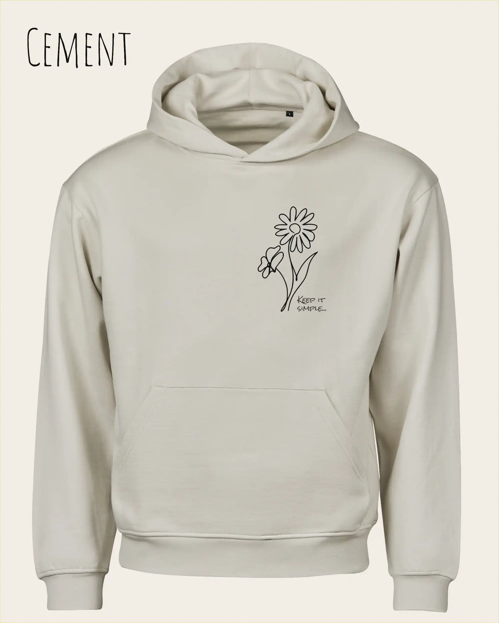 das bild zeigt den Organic Luxury Hoodie KEEP IT SIMPLE in der farbe cement.