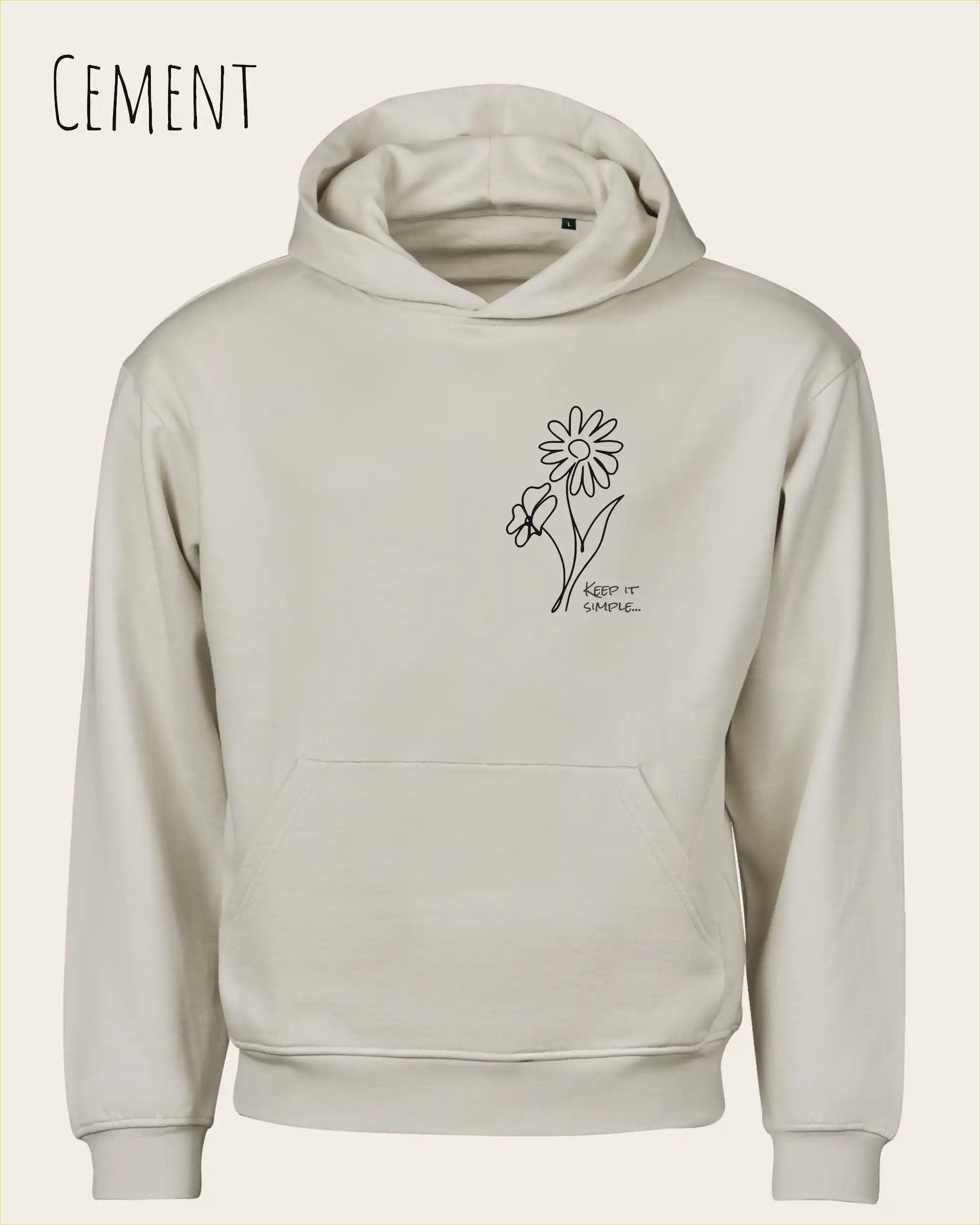 das bild zeigt den Organic Luxury Hoodie KEEP IT SIMPLE in der farbe cement.