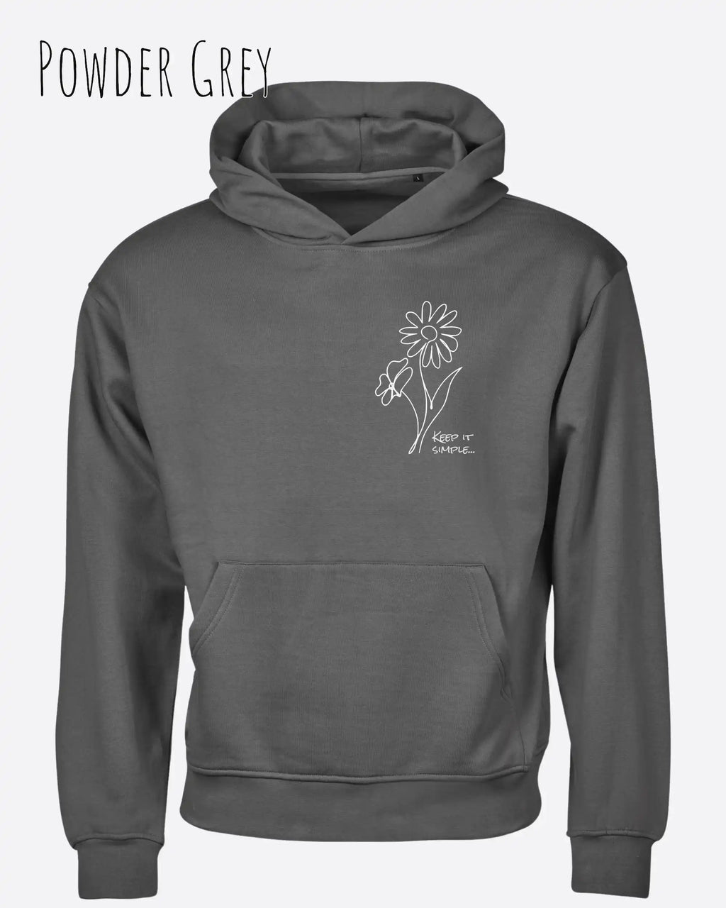 das bild zeigt den Organic Luxury Hoodie KEEP IT SIMPLE in der farbe powder grey.