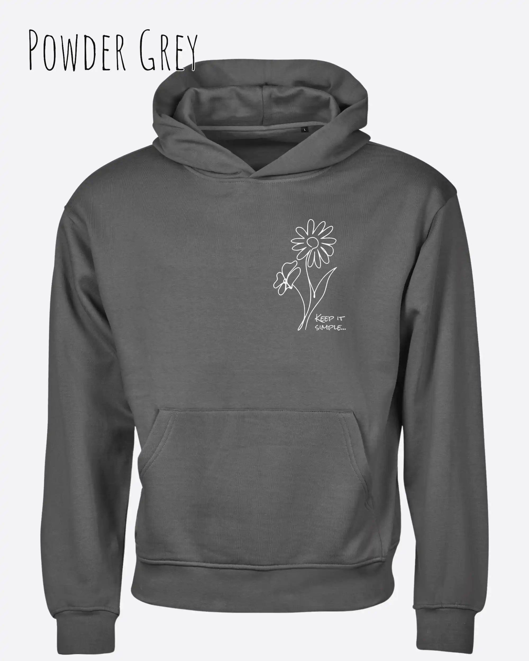 das bild zeigt den Organic Luxury Hoodie KEEP IT SIMPLE in der farbe powder grey.
