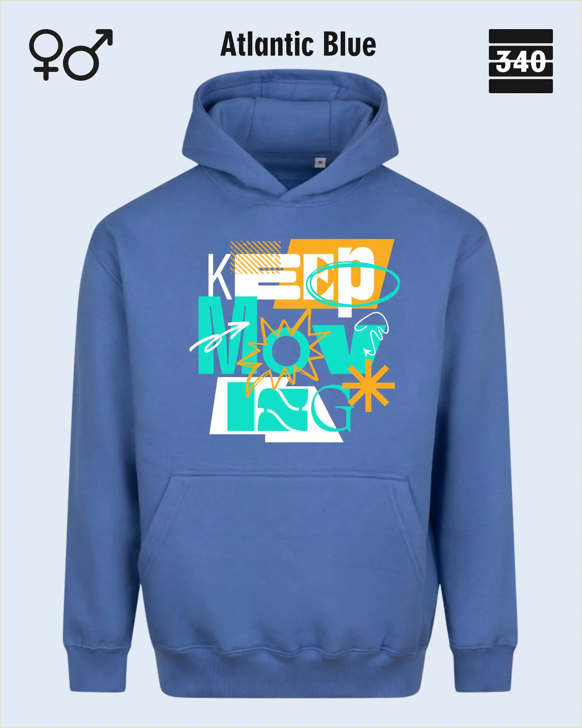 das bild zeigt den hoodie JH111 in atlantic blue mit dem design keep moving.
