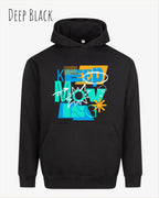 das bild zeigt den Oversized Design-Hoodie JH111 in der farbe deep black mit dem motivierenden motiv "keep moving".