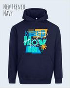 das bild zeigt den Oversized Design-Hoodie JH111 in der farbe new french navy mit dem motivierenden motiv "keep moving".
