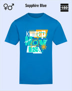 Das Bild zeigt das Design-T-Shirt Awdis 180 T in saPPHIRE BLUE mit dem Design keep moving