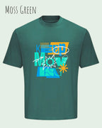 das bild zeigt das oversized heavyweight design-t-shirt awdis 240 t in der Farbe moss green mit dem motivierenden Schriftzug „KEEP MOVING“.