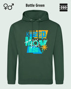 das bild zeigt den design hoodie jh001 von just hoods in der farbe bottle green und mit dem motiv keep moving.