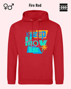 das bild zeigt den design hoodie jh001 von just hoods in der farbe fire red und mit dem motiv keep moving.