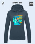 das bild zeigt deleicht taillierten damen design hoodie jh001F von just hoods in der farbe airforce blue und mit dem motiv keep moving.